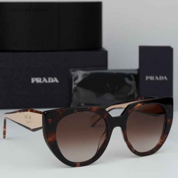 NEW Prada PR14WS 01R0A6 Havana Brown Gradient Cat Eye Oversized Women Sunglasses - Picture 1 of 8